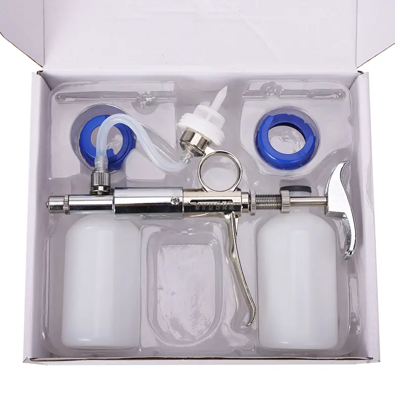 0.5~5ml Automatic Livestock Continuous Syringe With 10 Needles Veterinary Equipment With Bottles Vaccination Metal Multifunction