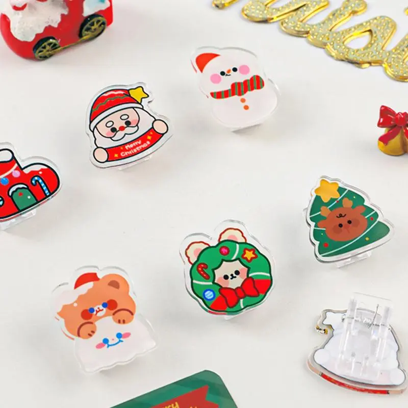 Christmas Chip Clips Christmas Themed Chip Bag Acrylic Sealing Clips Kitchen Food Snacks Bag Clips For Home School Coffee Shop