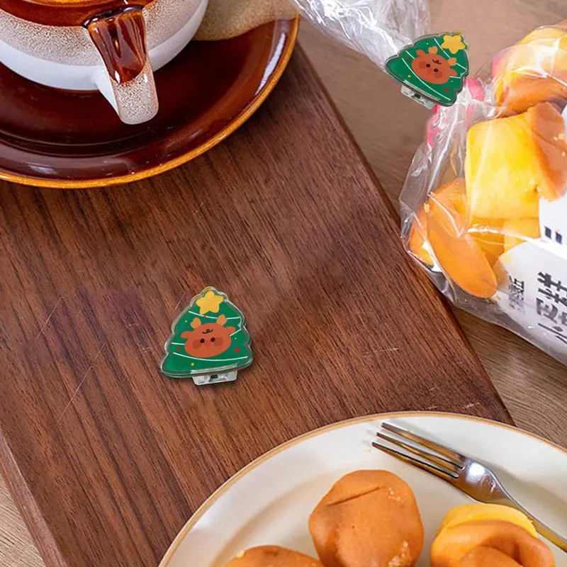 Christmas Chip Clips Christmas Themed Chip Bag Acrylic Sealing Clips Kitchen Food Snacks Bag Clips For Home School Coffee Shop