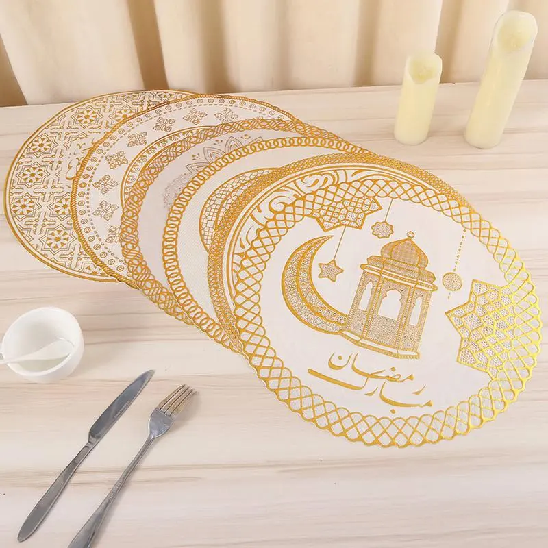 1PC Random pattern Moon Lamp Star Placemats Colorful Moon Lamp Star Eid Place Mats Round Eid Parties Placemats Table Placemat