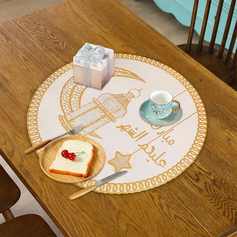 1PC Random pattern Moon Lamp Star Placemats Colorful Moon Lamp Star Eid Place Mats Round Eid Parties Placemats Table Placemat