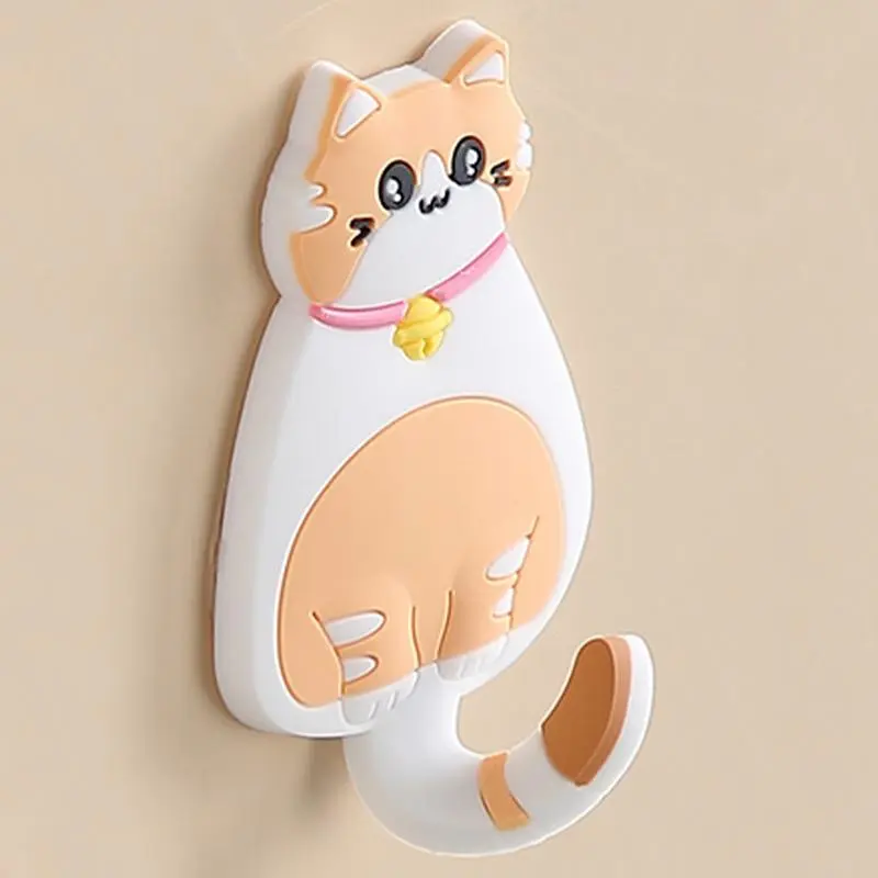 Cat Hook Animal Wall Hooks Adhesive Key Holder Walls Door Coat Hanger Cartoon Kitten Hook Self Adhesive Door Hangers Hooks