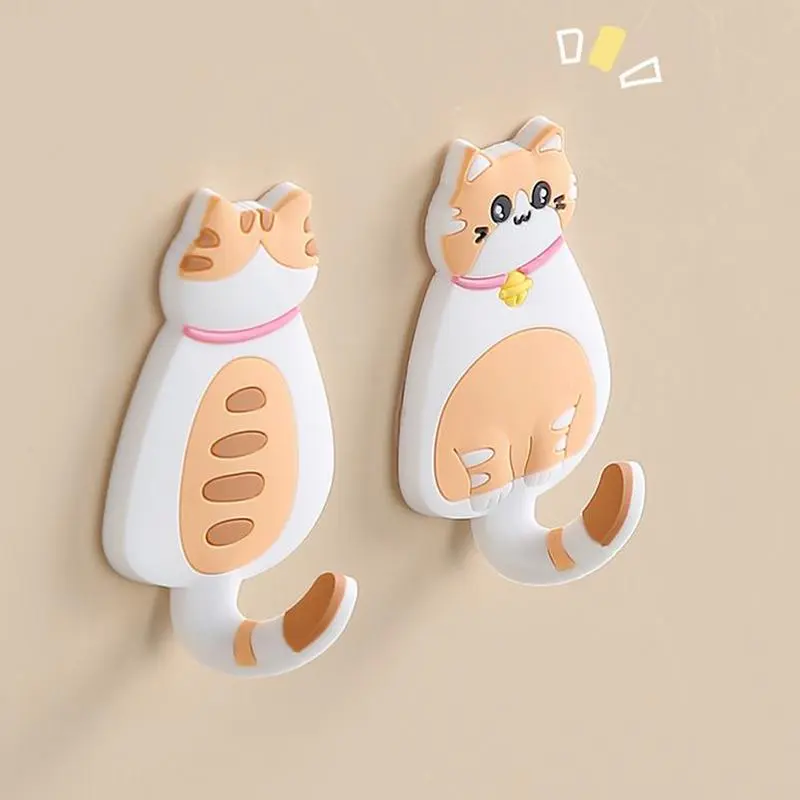 Cat Hook Animal Wall Hooks Adhesive Key Holder Walls Door Coat Hanger Cartoon Kitten Hook Self Adhesive Door Hangers Hooks