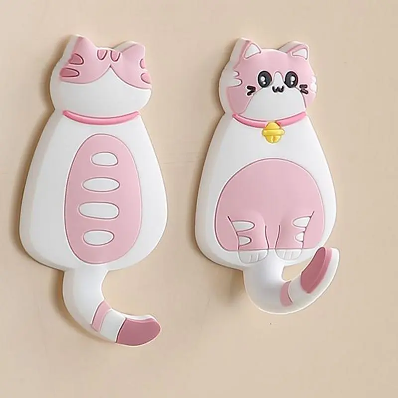 Cat Hook Animal Wall Hooks Adhesive Key Holder Walls Door Coat Hanger Cartoon Kitten Hook Self Adhesive Door Hangers Hooks