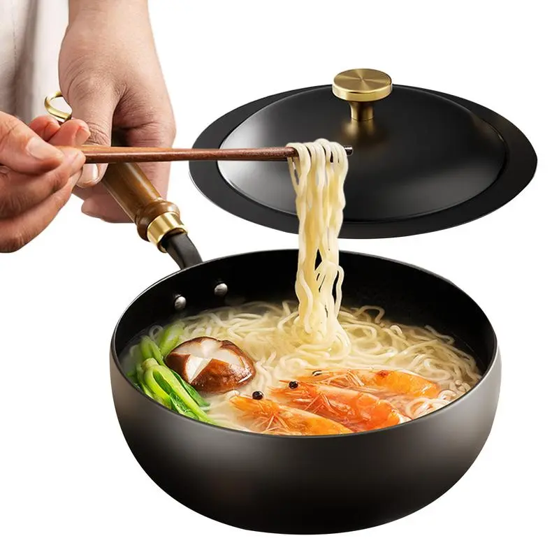 Ancient style big belly pot with lid Wooden handle handmade iron pot Sauce Pot Kitchen Pots Frying Pan Gas Stove Pot Cooking Pan