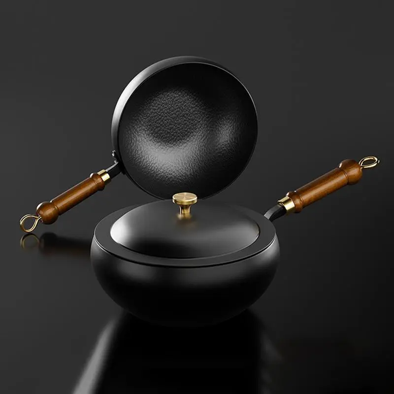 Ancient style big belly pot with lid Wooden handle handmade iron pot Sauce Pot Kitchen Pots Frying Pan Gas Stove Pot Cooking Pan
