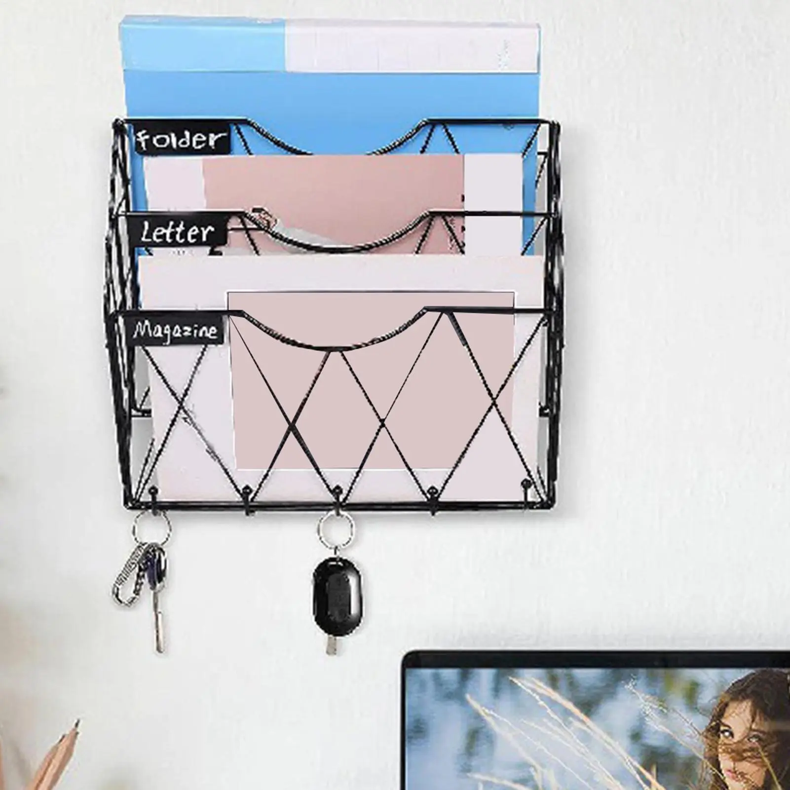 Wall Bookshelf for Kids Key Hook with Shelf Display Rack Screws Mount for Notebooks Small Items Bedroom Dorm Nursery Apartment