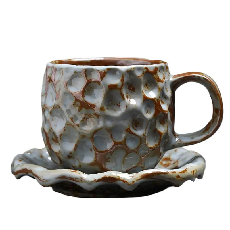 Americano Coffee Cup and Saucer Set stone vintage handmade latte art cup Tea Cup Tea Latte Cappuccino Milk Cocoa Mug tea cup