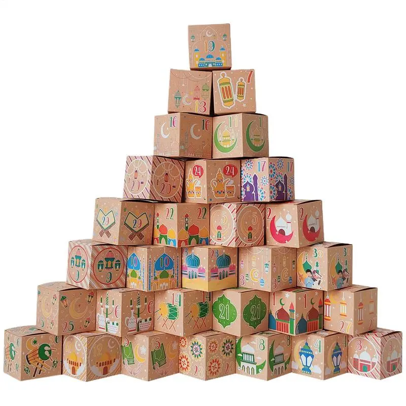 30pcs Eid Advent Calendars Boxes Mubarak Muslim New Year Party Gift Candy Packaging Box  Gift Boxes  Candy Packaging Box