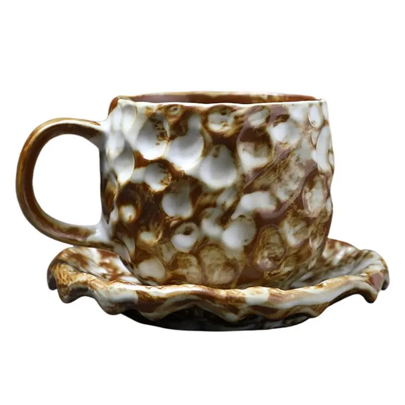 Americano Coffee Cup and Saucer Set stone vintage handmade latte art cup Tea Cup Tea Latte Cappuccino Milk Cocoa Mug tea cup