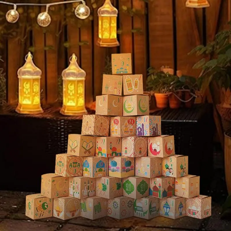 30pcs Eid Advent Calendars Boxes Mubarak Muslim New Year Party Gift Candy Packaging Box  Gift Boxes  Candy Packaging Box