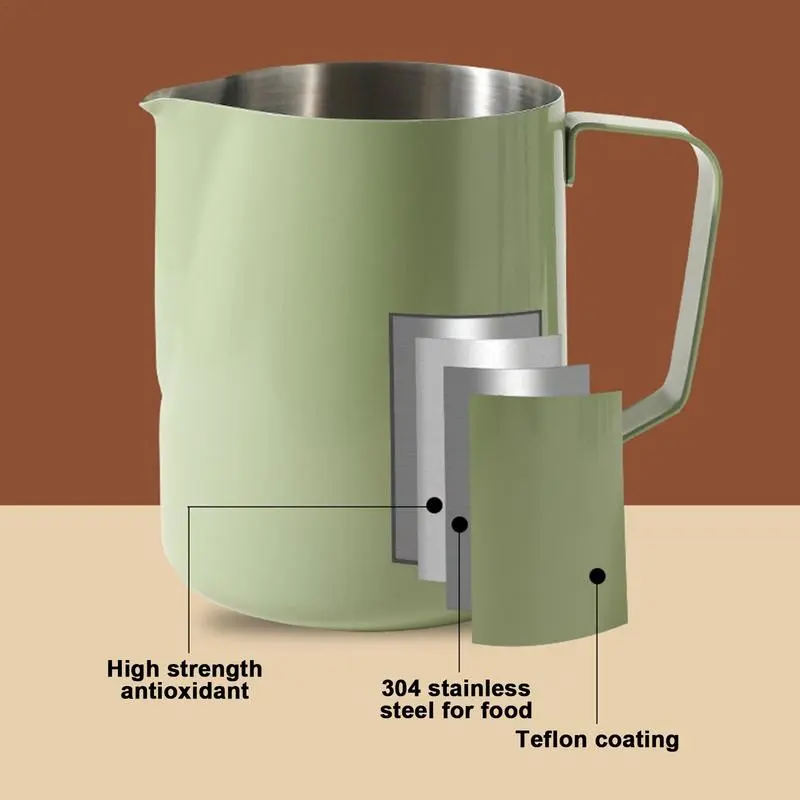 Stainless Steel Steaming Jug Large Caliber Coffee Frother Cup Multipurpose Coffee Utensils Latte Art Pitcher With Handle For