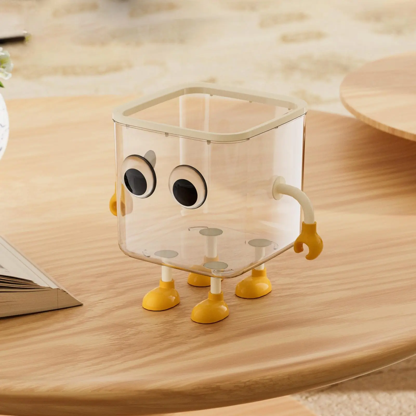 Tabletop Trash Can Lidded Table Trash Can Transparent Storage Container Dustbin Ornament For Bathroom Bedroom Dormitory