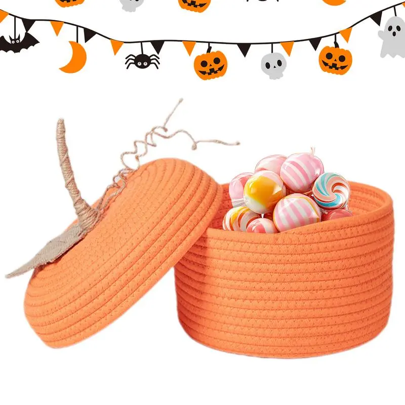 Halloween Storage Basket Pumpkin Basket Round Storage Bins Woven Baskets Storage Basket Candy Basket Trick Or Treat Basket