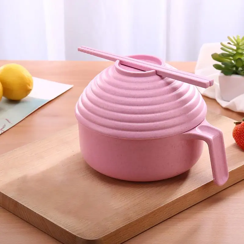 Noodle Bowl Set Rice Bowl With Chopsticks Spoon And Fork Ramen Noodle Rice Bowl With Lid And Handle For Home Dorm Room College