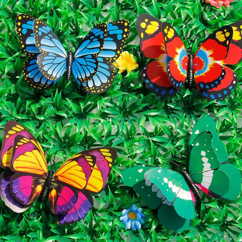 Butterfly Garden Stakes 3D Butterfly Decorations 50 Pieces Garden Stake Decor Colorful Decorative Garden Stakes Realistic