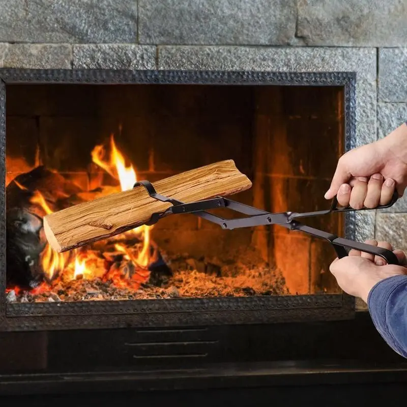 Firewood Grabber Tool Rustproof Tongs For Bonfire Rustproof Wood Stove Fire Place Tools Safely Moves Firewood Wood-Burning Fire
