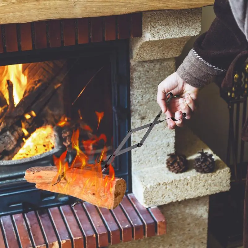 Firewood Grabber Tool Rustproof Tongs For Bonfire Rustproof Wood Stove Fire Place Tools Safely Moves Firewood Wood-Burning Fire