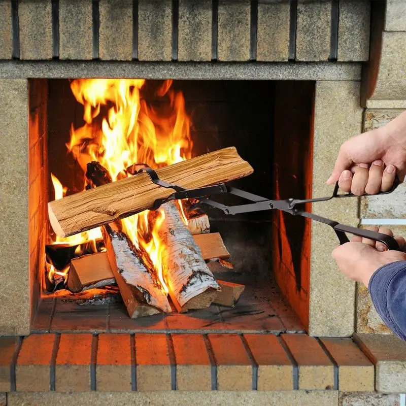 Firewood Grabber Tool Rustproof Tongs For Bonfire Rustproof Wood Stove Fire Place Tools Safely Moves Firewood Wood-Burning Fire