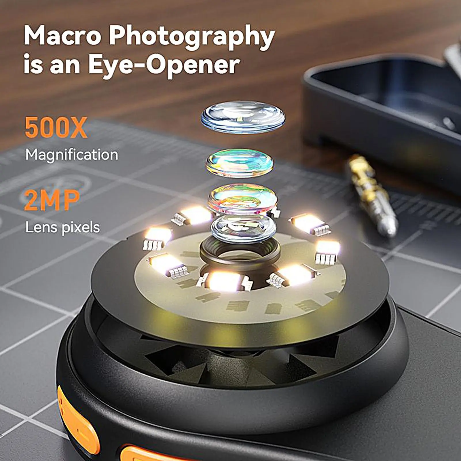 Digital Microscope Handheld Digital Magnifying Glass Portable Magnifier with Light 2.0 Inch IPS Color Screen 200w Pixel 500X