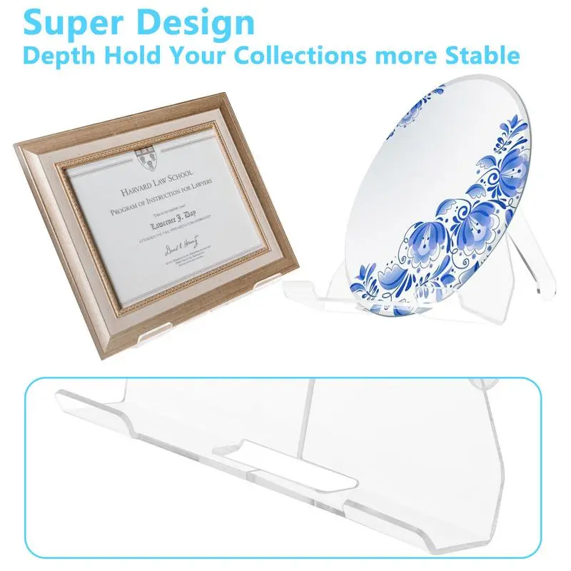 Acrylic Plate Display Stand Clear Easel Holder Stands Adjustable Angle Display Stand For Countertops Home Kitchen School Art