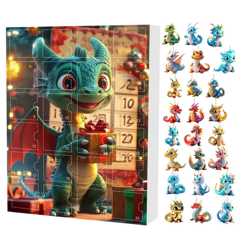 2024 Christmas Countdown Calendar Dragon Baby Christmas Advent Calendar 2D Flat Acrylic Dinosaur Baby Christmas Tree Pendant