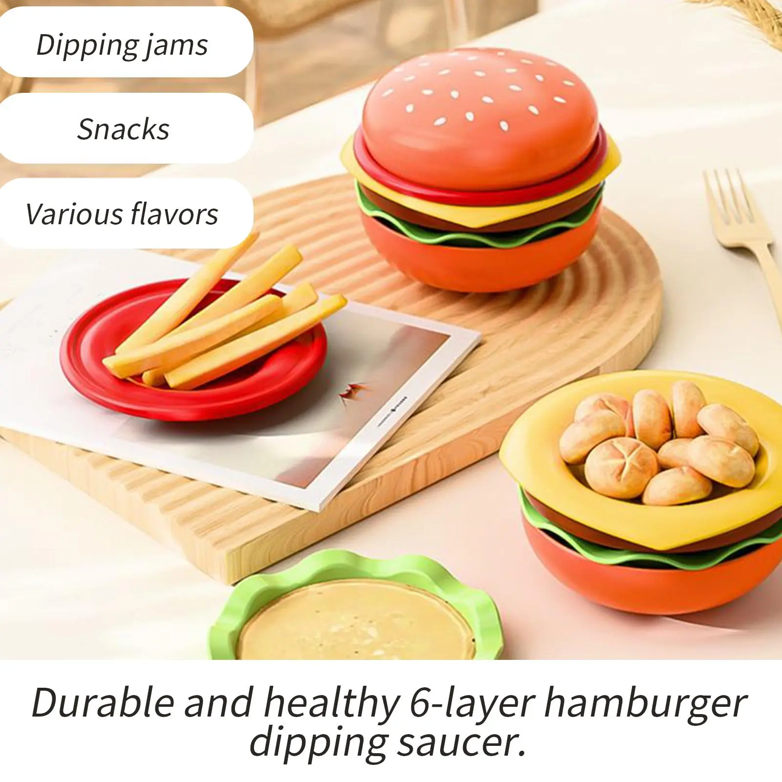 Cute Plates Hamburger-Shaped Dip Dish Multi-functional Dinnerware Set Stackable Bowls For Home Kitchen Snack Restaurant Picnic