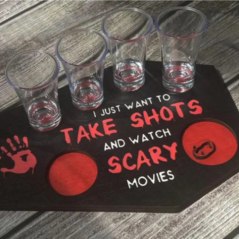 Shot Glass Holder Tray Wine Shot Glass Tray Coffin-shaped Wooden Serving Board Horror Serving Tray Halloween Shot Glass Holder