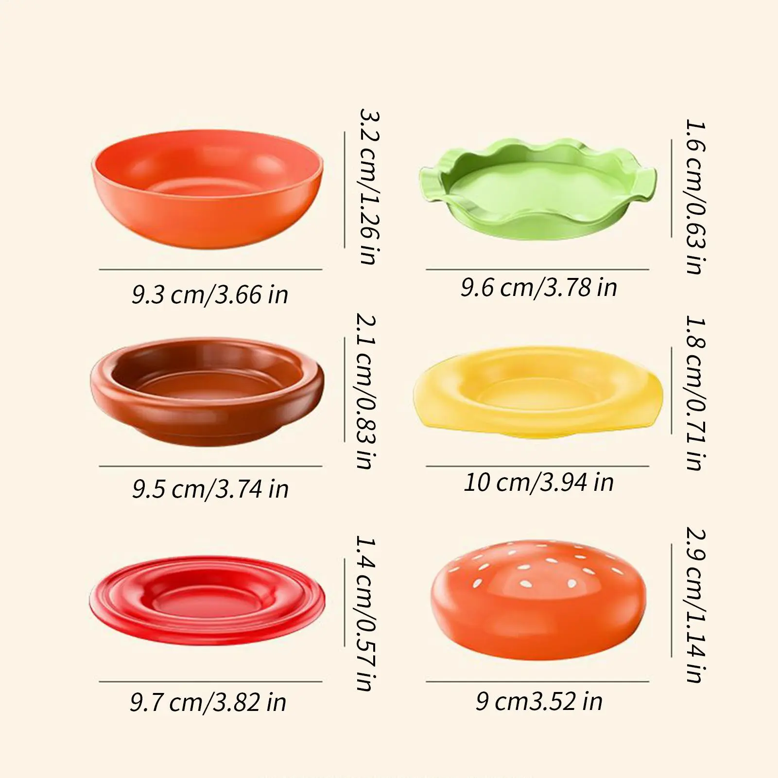 Cute Plates Hamburger-Shaped Dip Dish Multi-functional Dinnerware Set Stackable Bowls For Home Kitchen Snack Restaurant Picnic