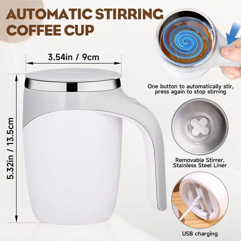 Magnetic Coffee Stirrer Mug Rechargeable Electric Fast Stirring Speed Magnetic Quiet Stirring Travel Cup Auto Mixing Stainless