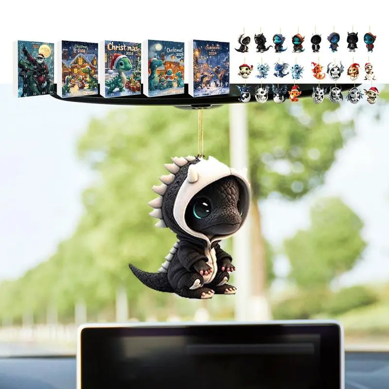 Blue Dragon Christmas Advent Calendar 24X Acrylic Animal Ornaments For Car Interior Set 2024 Cute Holiday Arrival Toys Countdown