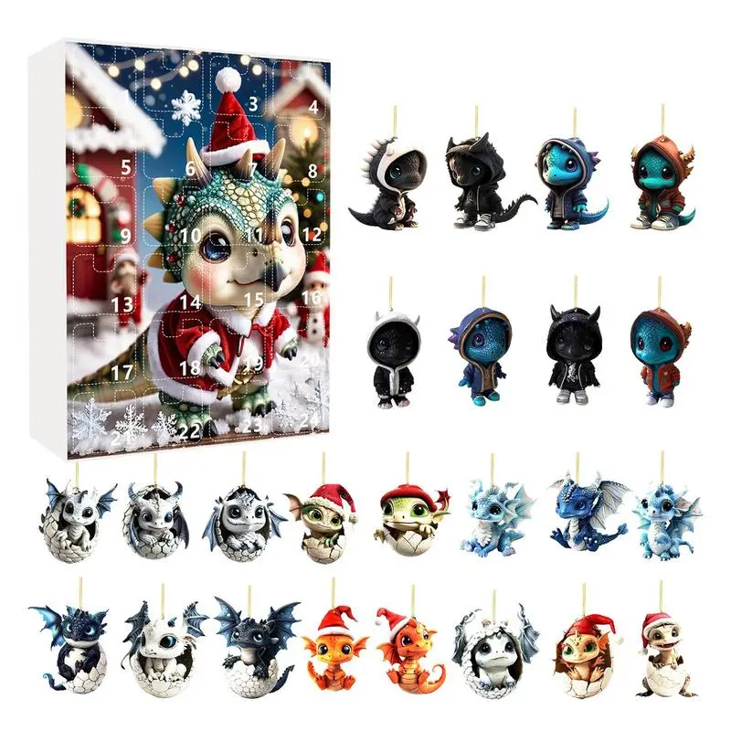 Blue Dragon Christmas Advent Calendar 24pcs Christmas Tree Dragon Pendants Decor Christmas Countdown Calendar kit Christmas gift