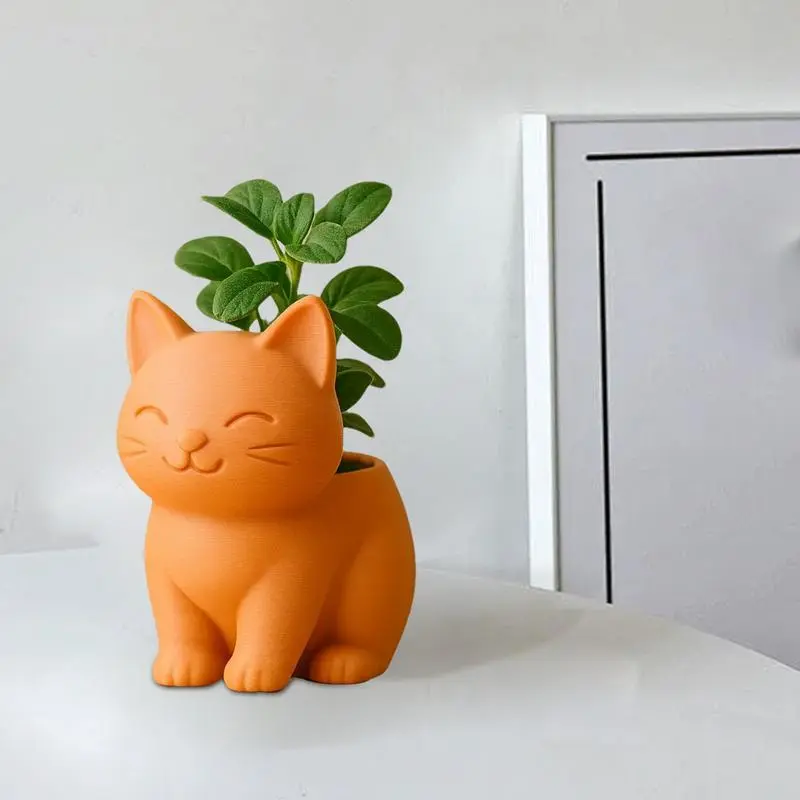 Cat Planter Cute Cat Flower Pot with Drainage Holes 3D Printed Small Plant Flowerpot Animal Home Decoration for Cactus Bonsai