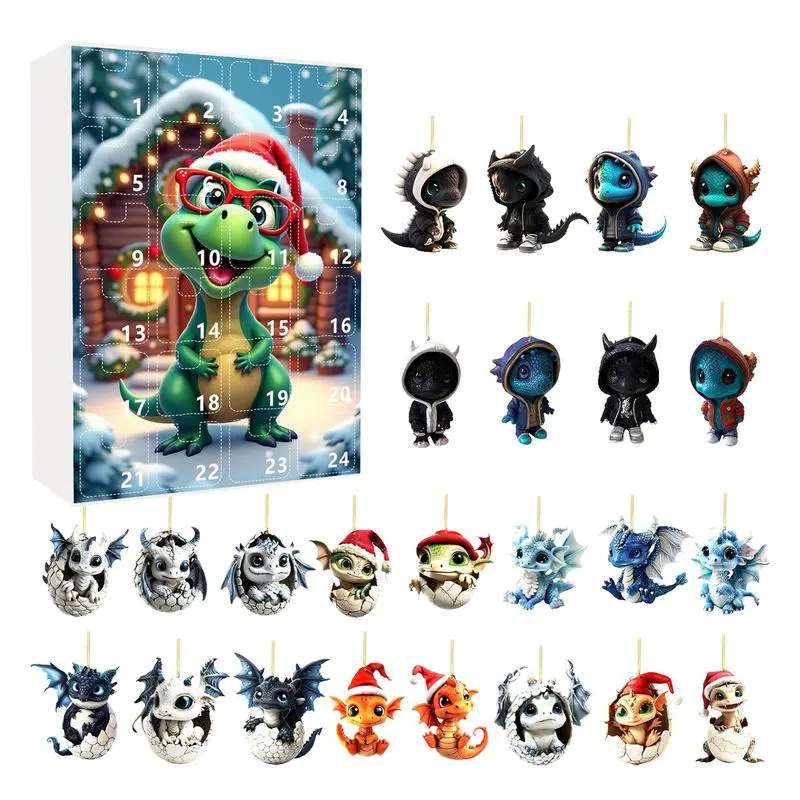 Blue Dragon Christmas Advent Calendar 24pcs Christmas Tree Dragon Pendants Decor Christmas Countdown Calendar kit Christmas gift