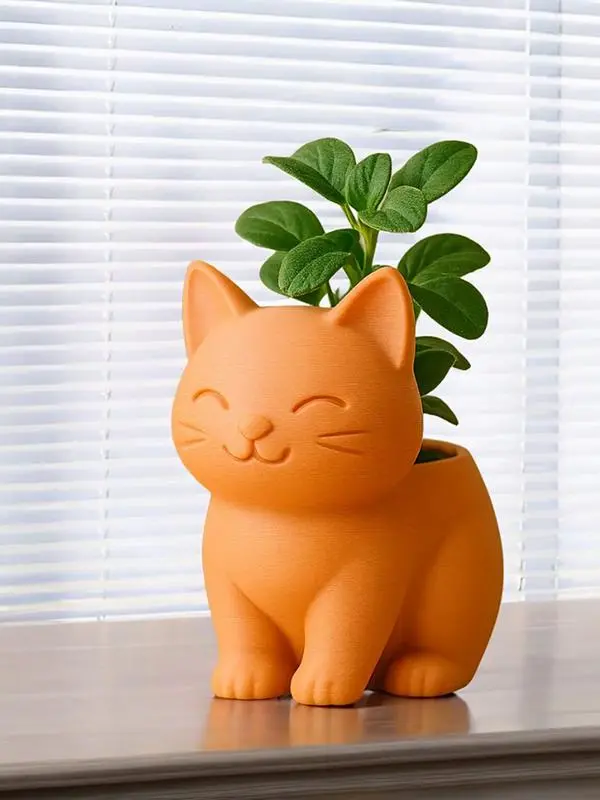 Cat Planter Cute Cat Flower Pot with Drainage Holes 3D Printed Small Plant Flowerpot Animal Home Decoration for Cactus Bonsai