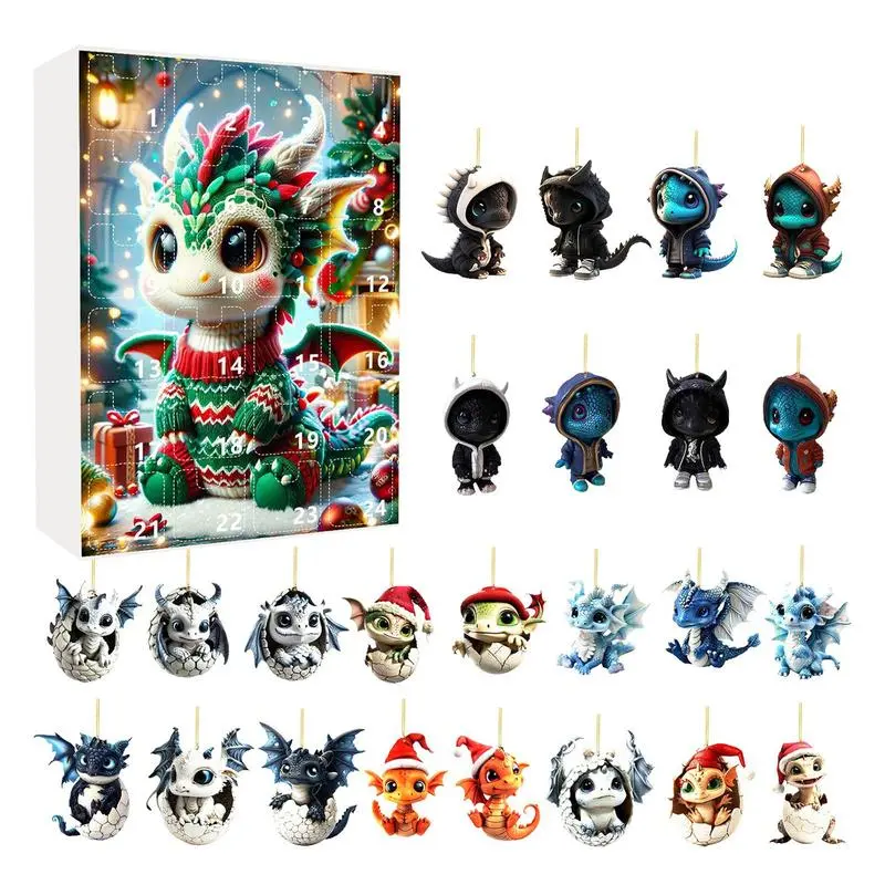 Blue Dragon Christmas Advent Calendar 24pcs Christmas Tree Dragon Pendants Decor Christmas Countdown Calendar kit Christmas gift