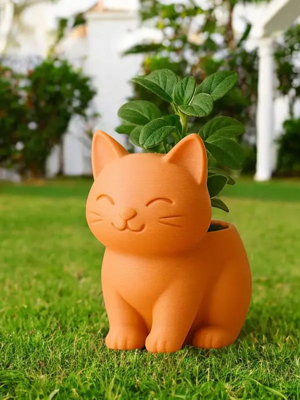 Cat Planter Cute Cat Flower Pot with Drainage Holes 3D Printed Small Plant Flowerpot Animal Home Decoration for Cactus Bonsai