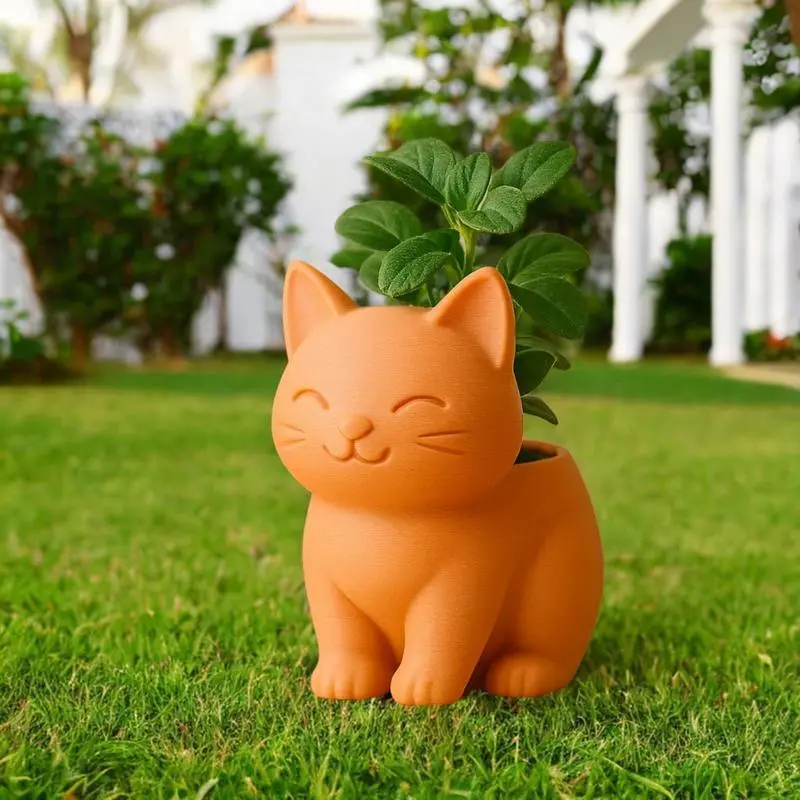 Cat Planter Cute Cat Flower Pot with Drainage Holes 3D Printed Small Plant Flowerpot Animal Home Decoration for Cactus Bonsai