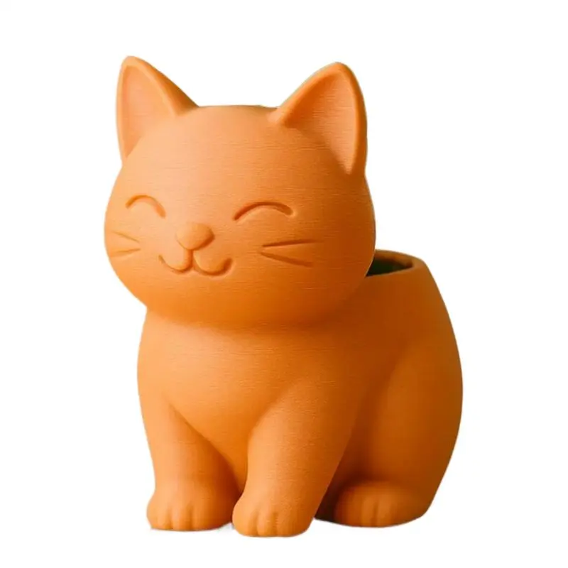Cat Planter Cute Cat Flower Pot with Drainage Holes 3D Printed Small Plant Flowerpot Animal Home Decoration for Cactus Bonsai