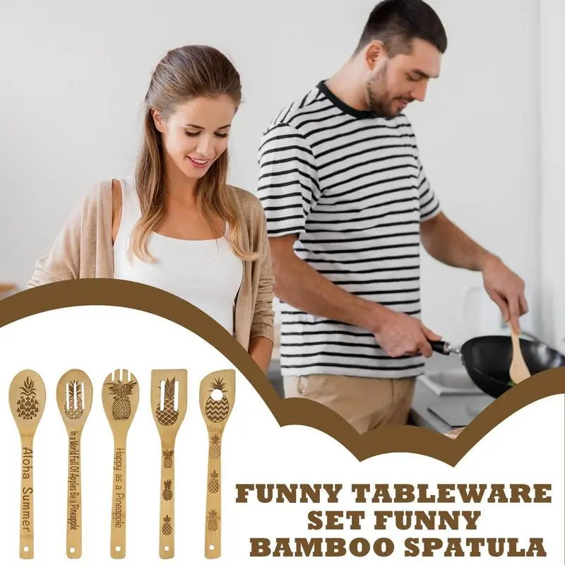 Spatulas For Kitchen Use 5-Piece Cooking Utensil Set Wooden Ladle Cooking Spoon Set Funny Cookware Utensil Set For Home Kitchen