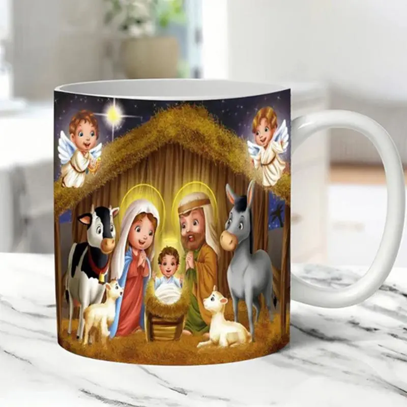 Christian Mug 11oz Christmas Holiday Nativity Scene Ceramic Mugs Religious Holy Night Cup Coffee Mug For Tea Warm Beverages
