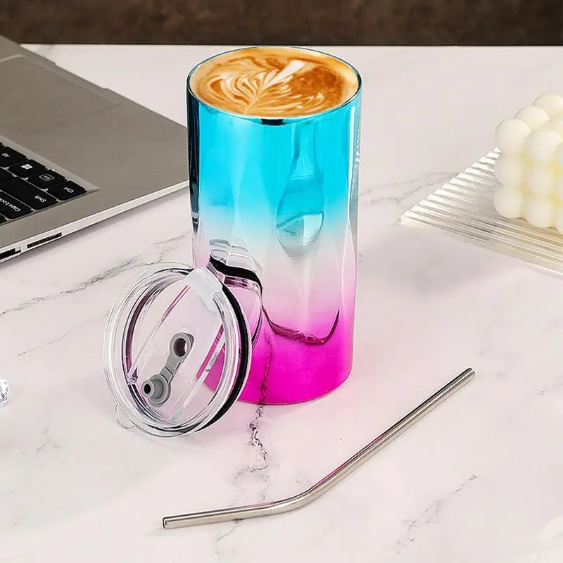 Insulated Cups With Straws Insulated Large Capacity Travel Mug 500ml Fashionable Coffee Cups Double Wall Cup For Camping Work