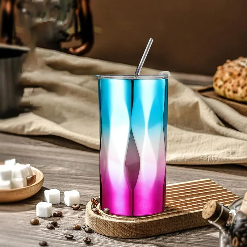 Insulated Cups With Straws Insulated Large Capacity Travel Mug 500ml Fashionable Coffee Cups Double Wall Cup For Camping Work