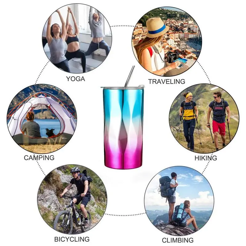 Insulated Cups With Straws Insulated Large Capacity Travel Mug 500ml Fashionable Coffee Cups Double Wall Cup For Camping Work