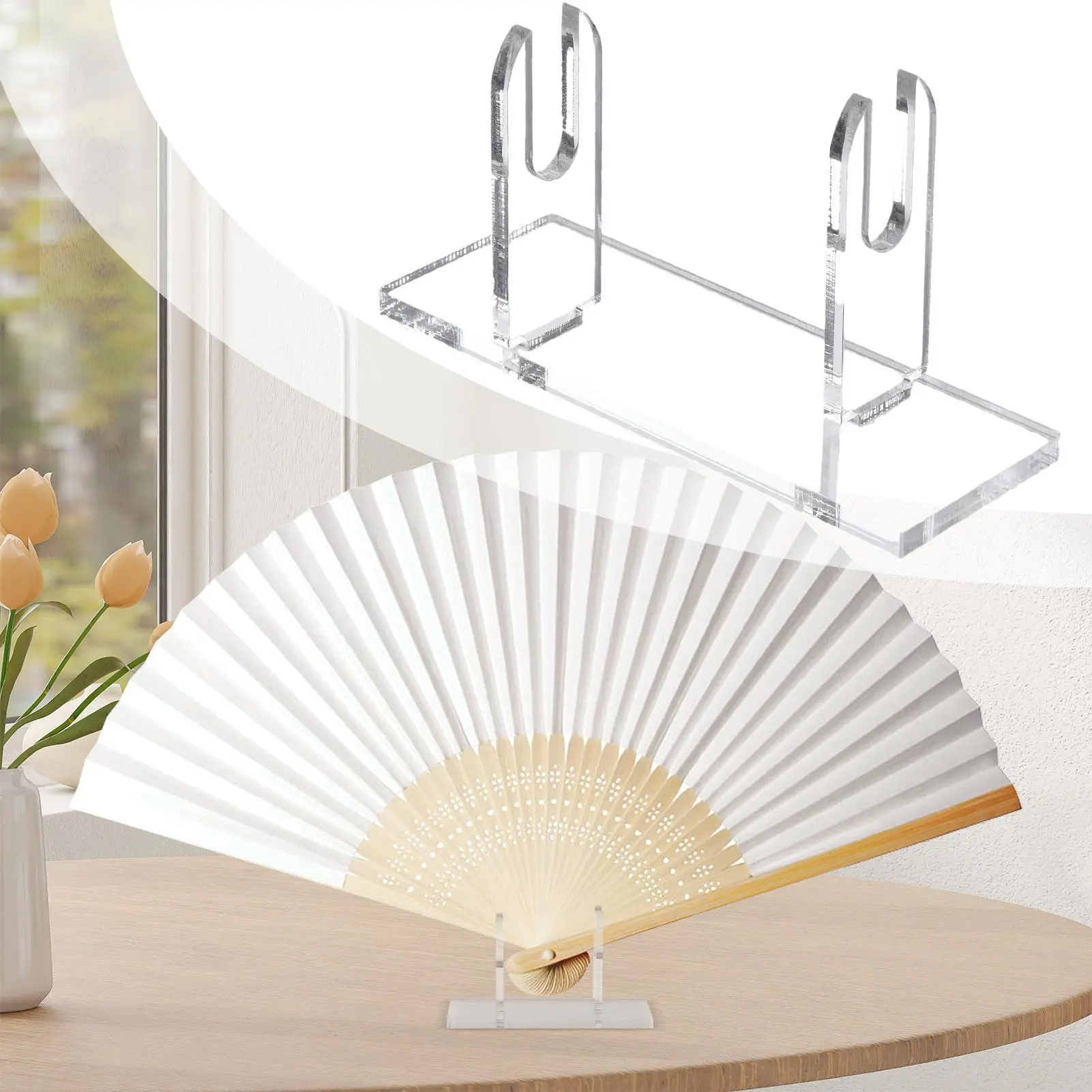 Hand Fan Stand Acrylic Hand Fan Organizer Clear Folding Cooling Tool Organizer Stage Performance Props Rack For Store Home