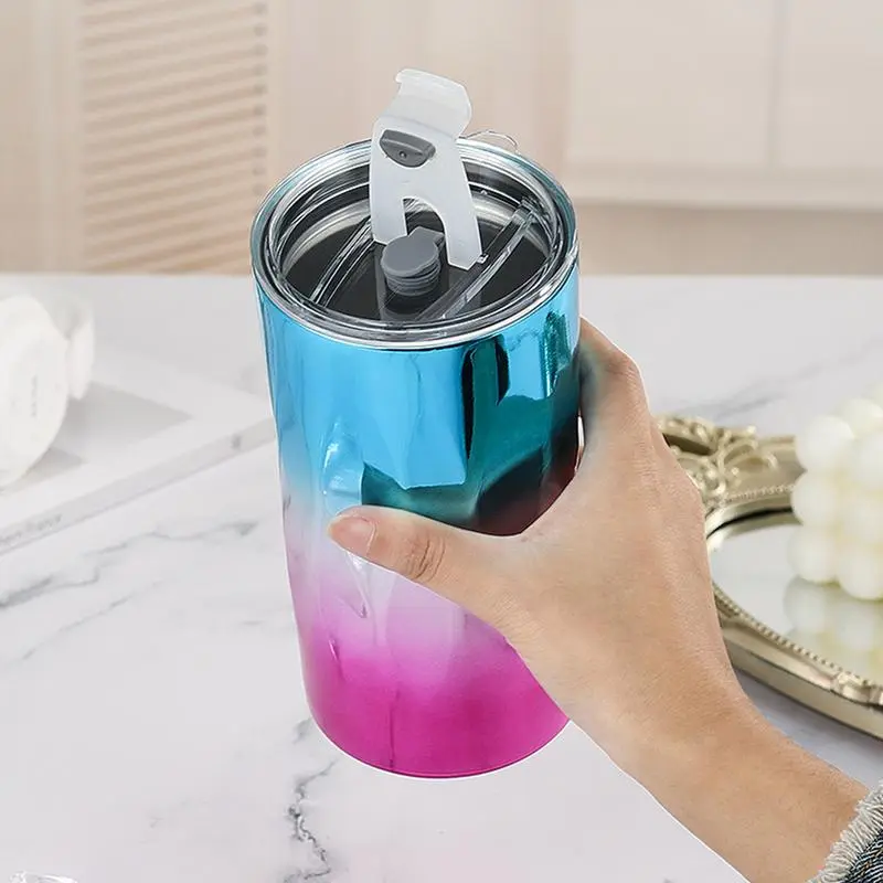 Insulated Cups With Straws Insulated Large Capacity Travel Mug 500ml Fashionable Coffee Cups Double Wall Cup For Camping Work