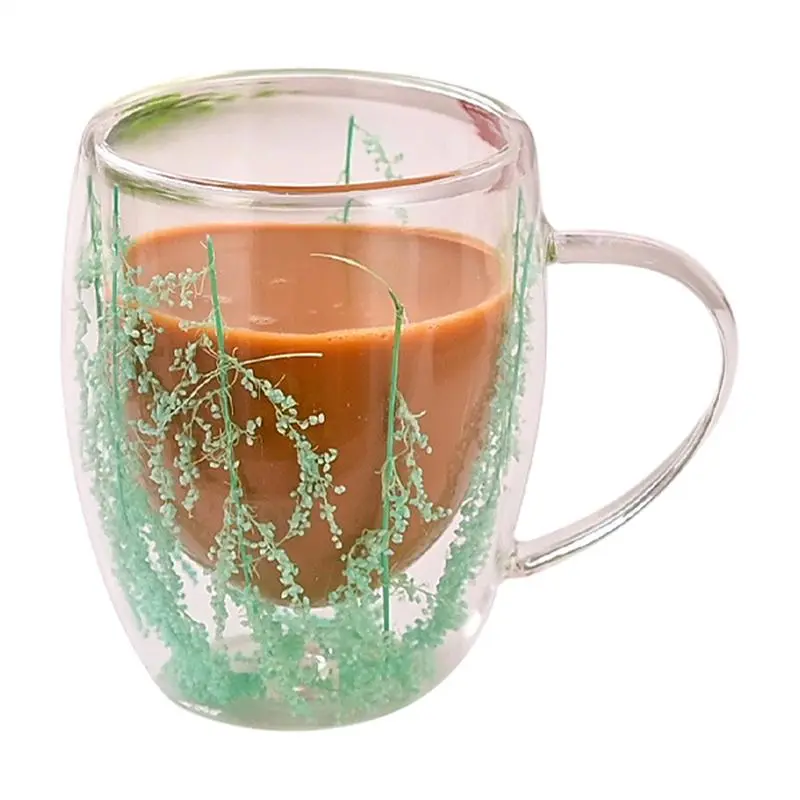 Double Wall Glass Cup  Dry Flowers Insulated Flowers Espresso Cup Coffee Mugs  Duals Layered Glass Cups Dried Flowers Bottle