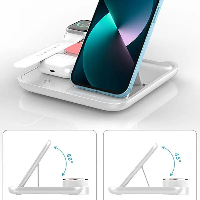 4 In 1 Magnetic Charging Station Foldable Magnetic Phone Charger Adapter Cell Phone Tablet Watch Charger With Light For Outdoor