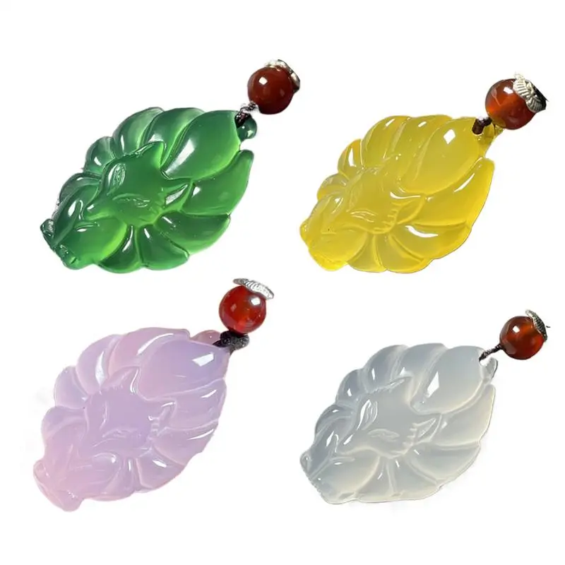 Jade Foxs Pendant Nine Tailed Animal Necklace Jewelry White Chalcedony Nine-tailed Foxs Pendant Charm Jewelry Carved Amulet