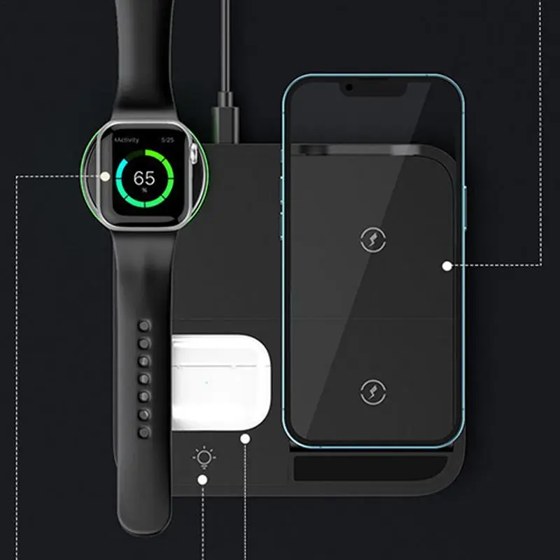 4 In 1 Magnetic Charging Station Foldable Magnetic Phone Charger Adapter Cell Phone Tablet Watch Charger With Light For Outdoor